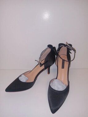 Erijunor Black Silky 3-inch Heels with Bedazzled Ankle Strap in Size 10 Womens